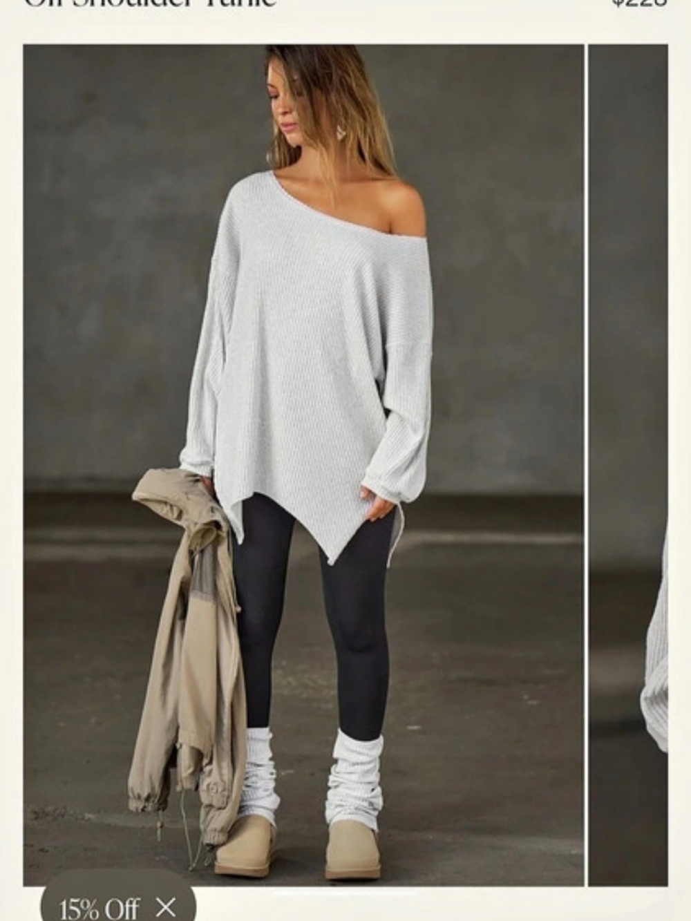 Joah Brown Off Shoulder Tunic Gray Small
